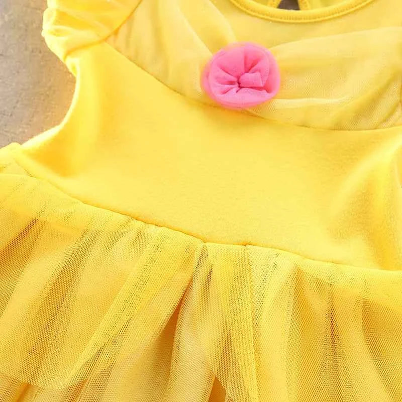 Baby Girl Birthday Outfit Set Short-sleeved Bodysuit Princess Romper Dress With Headband Yellow 3D Floral Girl Clothes 3-18M