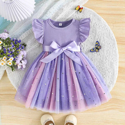 Baby Girl Cute Dress New Summer Toddler Kids Mesh Tutu Dresses Sequin Bow Children Birthday Party Dress Baby Girls Tulle Clothes