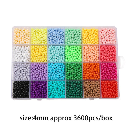 24 grid glass rice bead box 4mm solid colored acrylic beads Charm DIY Jewelry Creation Materials Handmade needlework beads - AMULET RING STORE