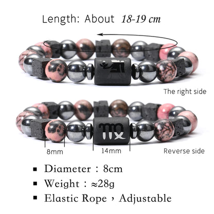 12 Zodiac Signs Natural Stone Bracelets Taurus Cancer Virgo Pisces Bracelets Ladies Men Couples Gift Bracelet aquarius