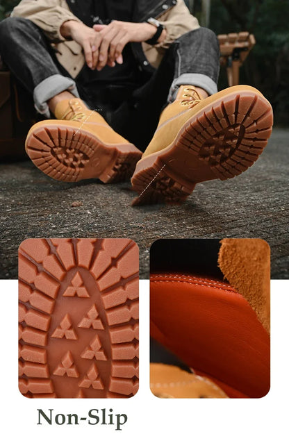 Boots Men High Top Boots High Quality Women Leather Shoes Fashion Outdoor Sneakers Men Lace Up Non-Slip Ankle Boots for Couple - AMULET RING STORE