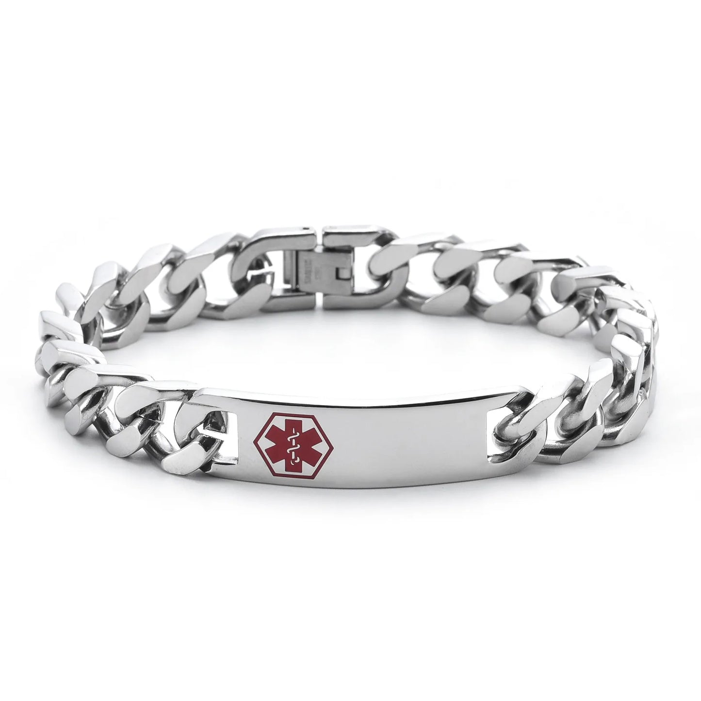 Medical SOS Custom Text Men Stainless Steel Bracelets Cuban Chain Smooth Engrave Logo Id Bracelet Gift Jewelry Wholesale Lots