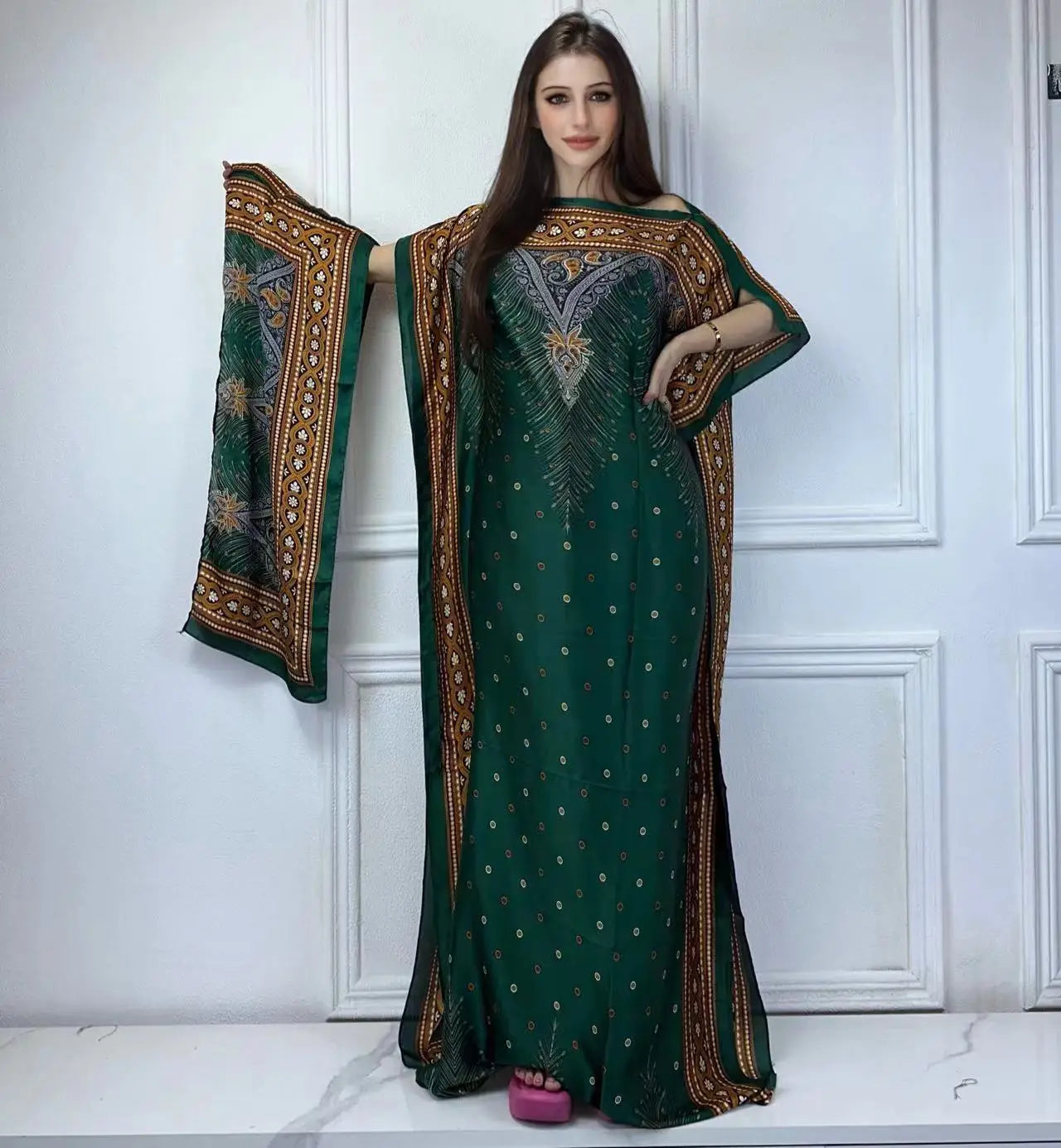 WINYI African Muslim Lady Summer Boho fashion Printed Kaftan holiday Dress loose Streetwear Abaya with belt beach dress