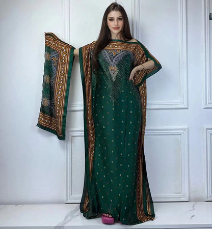 WINYI African Muslim Lady Summer Boho fashion Printed Kaftan holiday Dress loose Streetwear Abaya with belt beach dress