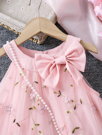 Girls summer fashion lady three-dimensional flower mesh bow decorative halter dress with bag