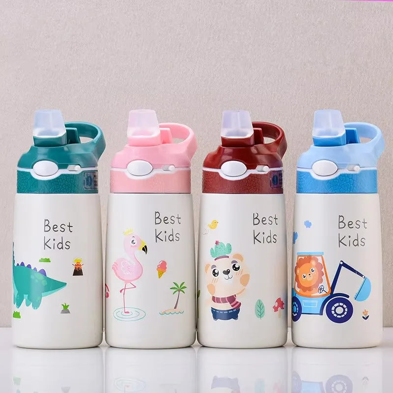 400ML Kids Water Bottle Cartoon Animal Thermos Mug Baby Duck Billed Straw 316 Stainless Steel Vacuum Flasks Thermos Bottle - AMULET RING STORE