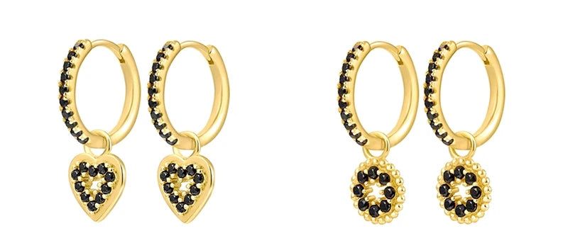 925 Sterling Silver Needle Fashion Round Pendant Small Earrings Luxury Gold Hoop Earrings for Women Premium Black Jewelry Gifts - AMULET RING STORE