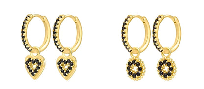 925 Sterling Silver Needle Fashion Round Pendant Small Earrings Luxury Gold Hoop Earrings for Women Premium Black Jewelry Gifts - AMULET RING STORE