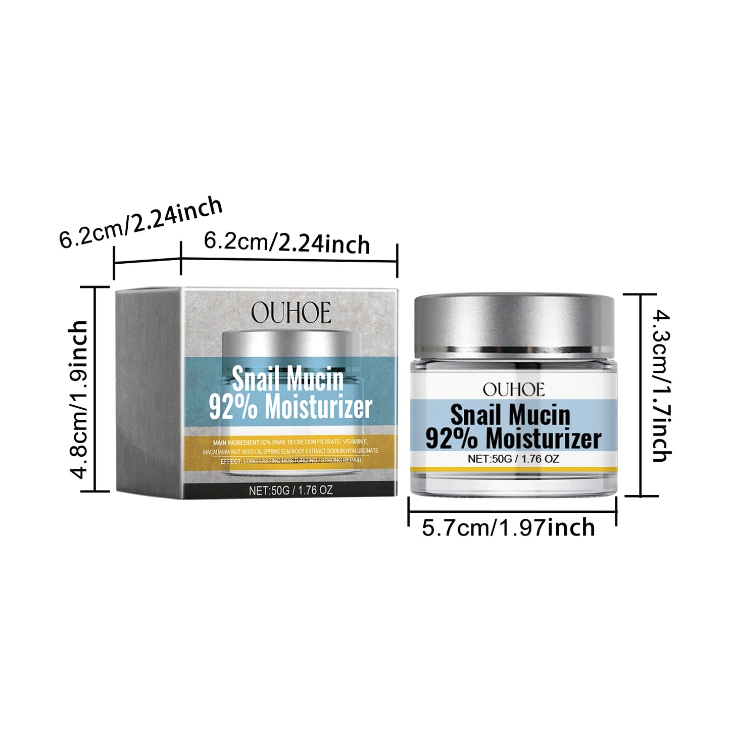 Ouhoe 96% Snail Mucin Skin Care Essence 92% Moisturizer Anti Aging Firming Facial Whitening Repair Dry Serum For Sensitive Skin