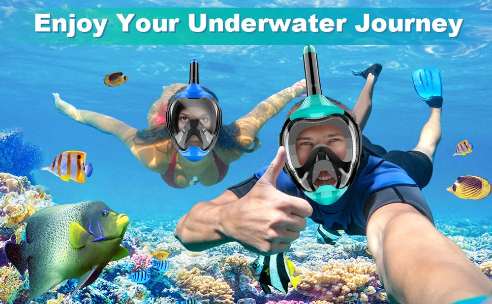 Full Face Snorkel Mask with Latest Dry Top Breathing System Detachable Camera Mount for Adults Panoramic View Anti-Leak Anti-Fog - AMULET RING STORE