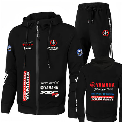 YAMAHA Motorcycle Logo Men's Two Piece Clothes and Pants Set for Morning Running, Sports and Leisure, Outdoor Fishing, Windproof