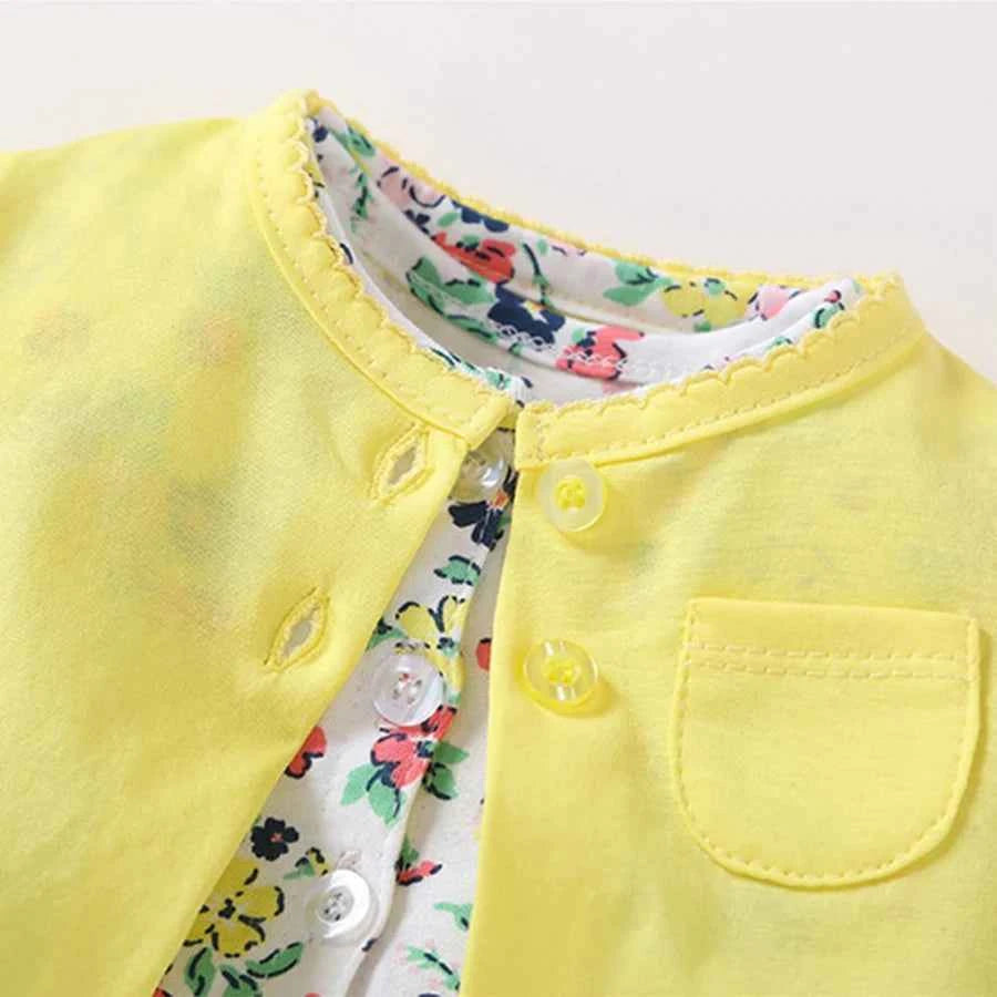 Infant Baby Girls Bodysuit Dress Cotton Floral Baby Girls Long-Sleeved Coat+Short SLeeve Dress 2Pieces Baby Girls Clothes sets