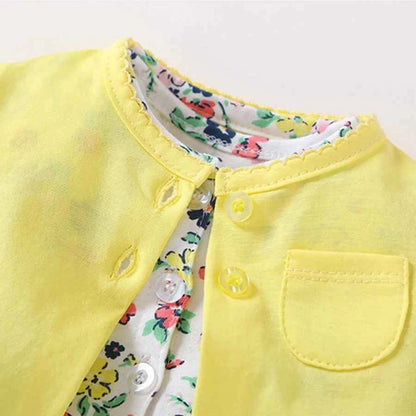 Infant Baby Girls Bodysuit Dress Cotton Floral Baby Girls Long-Sleeved Coat+Short SLeeve Dress 2Pieces Baby Girls Clothes sets