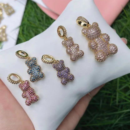 Luxury Fine Inlaid Rainbow Cubic Zirconia Charm Pendant,Cute Bear Jewelry Necklace Bracelet Making Wholesale Supplies M85 - AMULET RING STORE