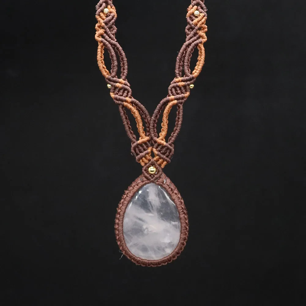 Natural Stones Tear Water Drop Pendant Crystals Healing Handmade Thread Rope Wrap Braided Macrame Chain Necklace Jewelry Gifts - AMULET RING STORE