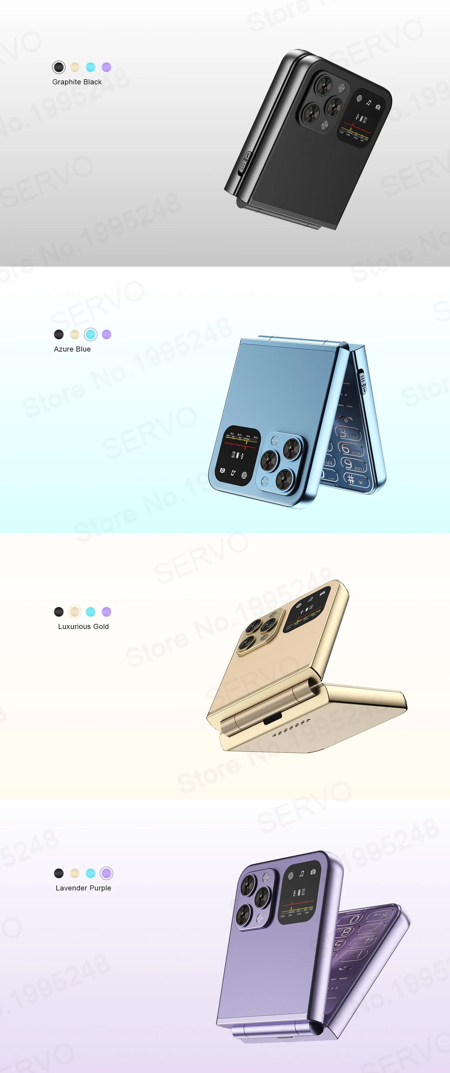 SERVO A70 Pro 3G Network Foldable Phone Speed Dial Call Recording FM Radio Flashlight Key 2.6" Screen Flip Phones 2 SIM Standby