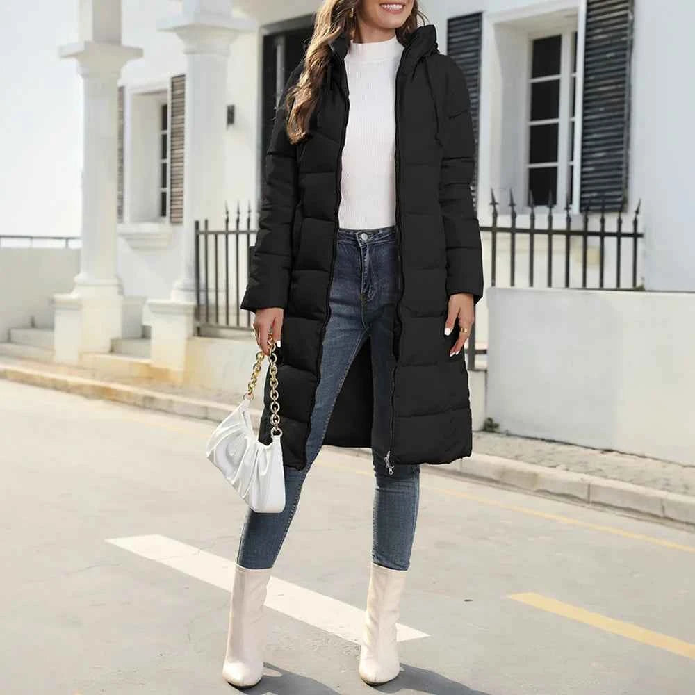 Women's Padded Coat Autumn Winter Simple Basics Zipper Long Sleeve Hoodie Daily Long Padded Clothes