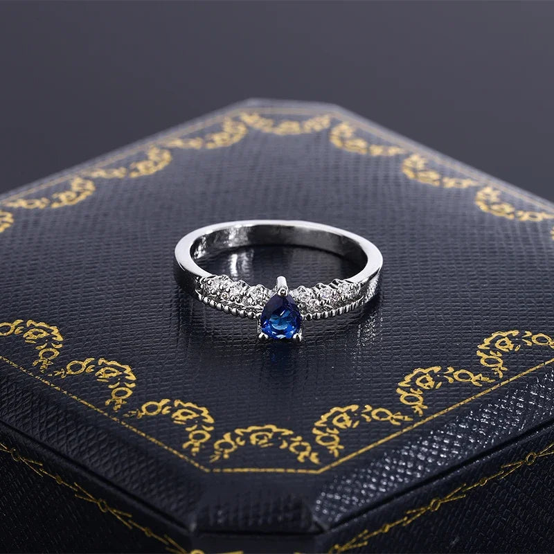 Trend Double Hollow Round Oval Sapphire 925 Silver Plated Couple Ring for Women Silver Plated Christmas Gift Party Jewelry