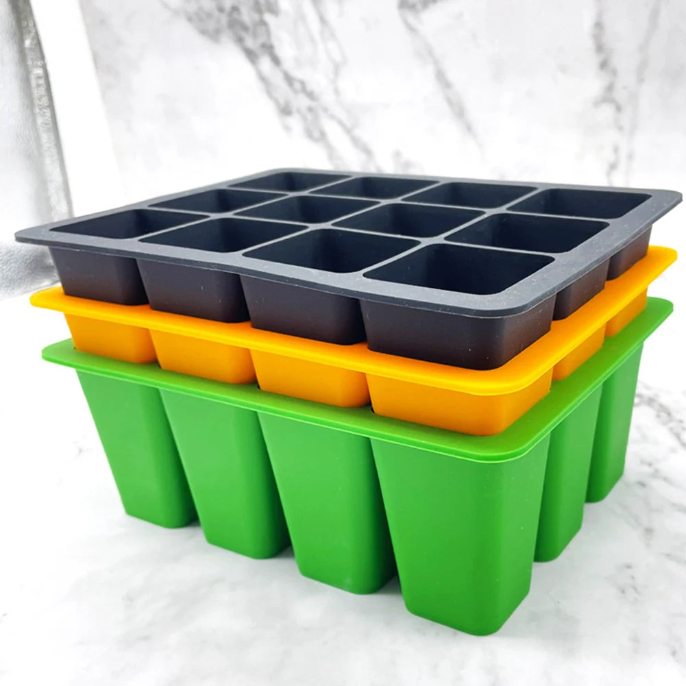 3-1pcs 12 Holes Seedling Starter Trays Silicone Seed Starter Tray Seed Propagation Pot for Gardening Hydroponics Growing System - AMULET RING STORE