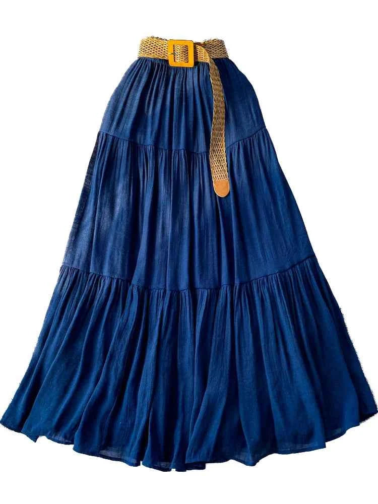 White High Waist A-Line Midi Skirt Women's Summer Casual Flared Cake Skirt Korean Sle Baking Poer Skirt for Young Women