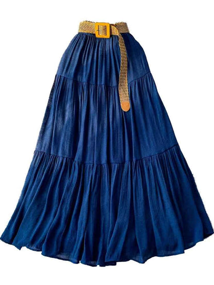 White High Waist A-Line Midi Skirt Women's Summer Casual Flared Cake Skirt Korean Sle Baking Poer Skirt for Young Women