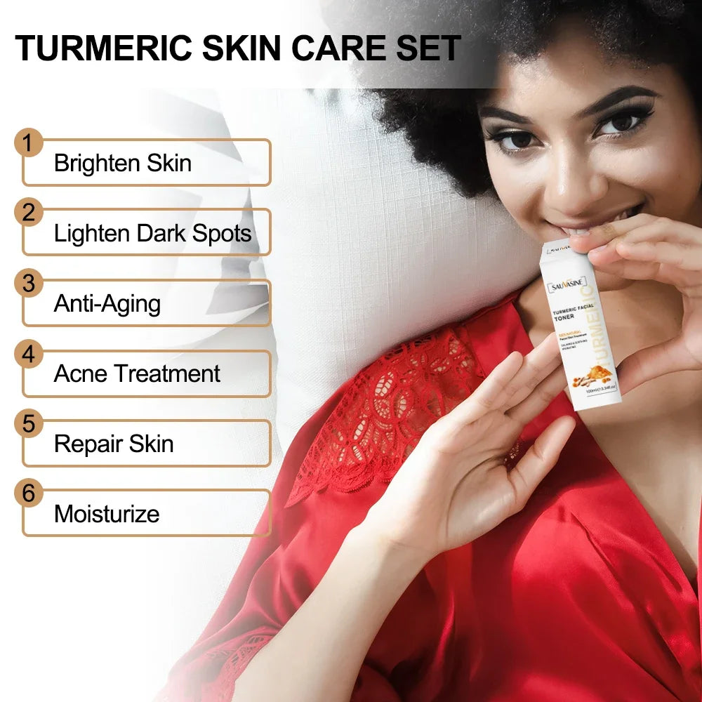 Turmeric lemon Skin Care products Acne Dark Spot Remover Whitening Brighten Facial Serum Face Cream Cleanser Serum Oil Cosmetics
