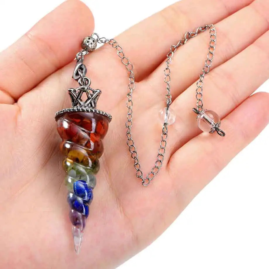 Orgonite  Resin 7 Chakra Crystal Pendulum Natural Chip Black Obsidian Pendant for  Divination Healing Pointed Pendulos X224 ﻿