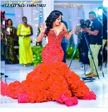 EVLAST Orange Sequin Mermaid Dress - Prom Gown - AMULET RING STORE