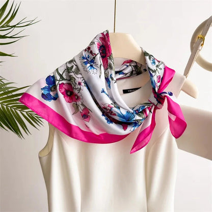 New Floral Print Hair Scarf Women Kerchief Neck Tie Hand Wrist Foulard Shawl Wraps Head Hijab Bandana Echarpe - AMULET RING STORE