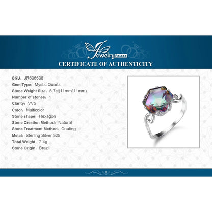 JewelryPalace Flower Natural Rainbow Mystic Quartz 925 Sterling Silver Ring for Women Fine Jewelry