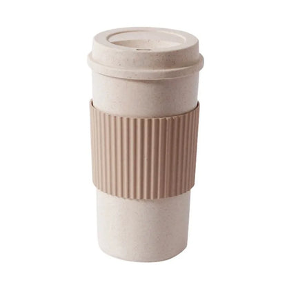 350/450/550ml Wheat Straw Coffee Cup Portable High Temperature Resistant Water Cup With Lid Reusable Eco-Friendly Travel Mug - AMULET RING STORE