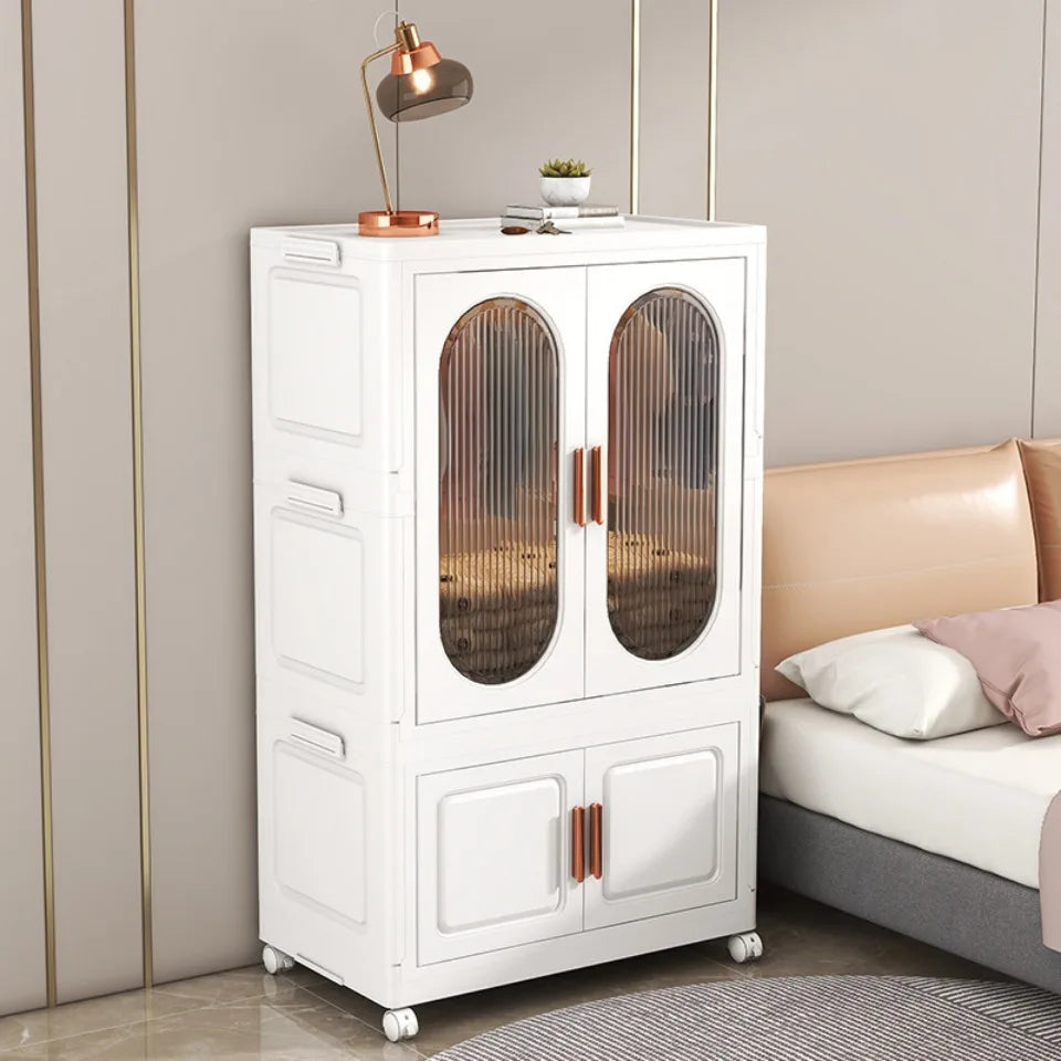 Stackable Large Capacity Fold Storage Box Plastic Clothing Storage Bin with Lid with Wheels Sundries Storages With Double Door - AMULET RING STORE