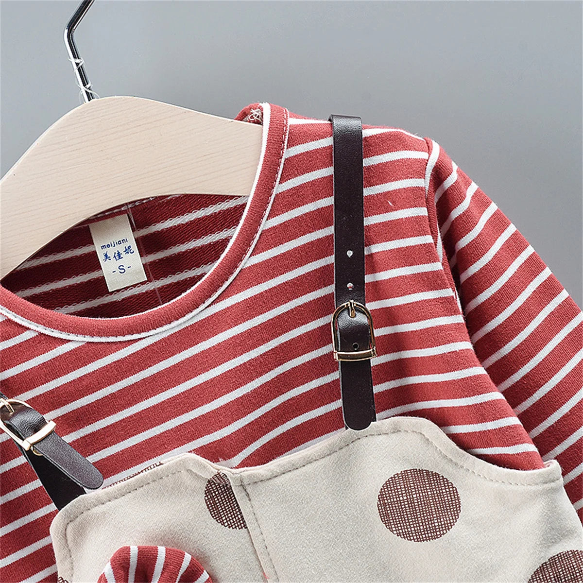 Spot Girls Dress Autumn Children Wear New Fashion Polka Dot Print Bow Long Sleeve Fake Two-piece Children's Skirt - AMULET RING STORE