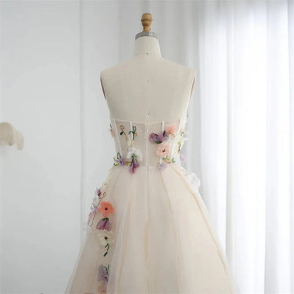 Bella Customized A-Line 3D Flowers robes de soirée Ankle-Length Strapless Evening Dresses Wedding Party V Neck Wedding Dress - AMULET RING STORE