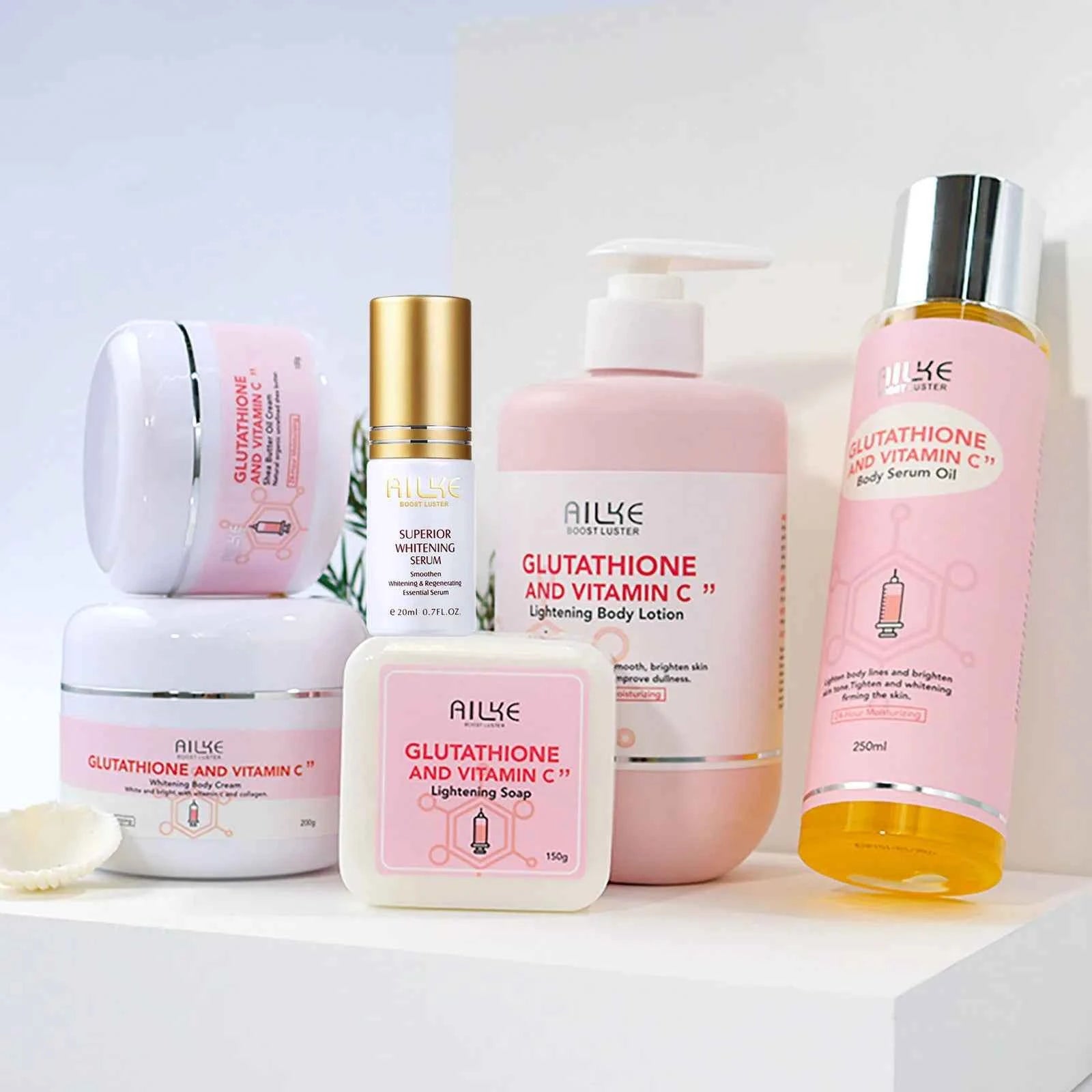 AILKE Brightening Skin Care Set, With Vitamin C, Glutathione, Reduce Spots, Moisturizing, Smooth Soft Skin, Improve Skin Radiant