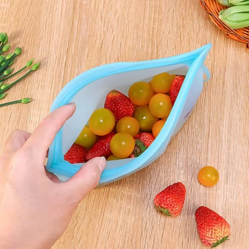 Silicone Zipper Bag,Kitchen Fresh-keeping Bags for Fruits and Vegetables,Portable Self-sealing Storage Bag for Daily Necessities - AMULET RING STORE
