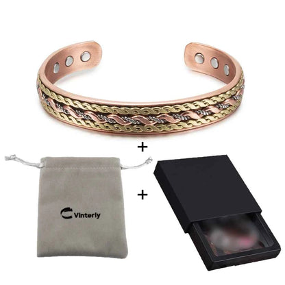 Vinterly Cross Copper Bracelets Gold-color Rose Twisted Magnetic Women Adjustable Open Cuff Bangles Resizable Jewelry Magnets