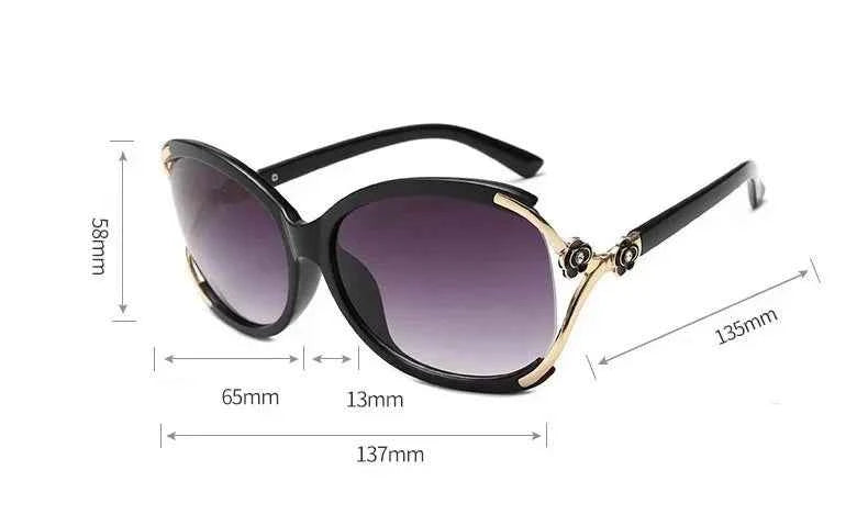 Women Sunglasses Trendy Celebrity-style Round Large-frame Stylish Sun Glasses with Camellia Hollow-out Accent Decorations