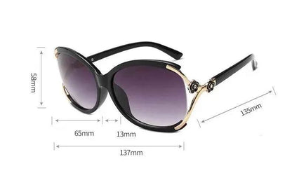 Women Sunglasses Trendy Celebrity-style Round Large-frame Stylish Sun Glasses with Camellia Hollow-out Accent Decorations