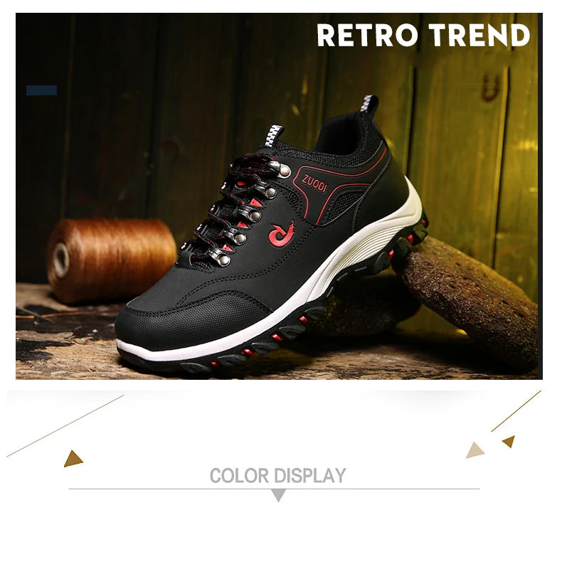Men's Hiking Shoes Waterproof Leather Outdoor PU Shoes Wear-resistant Men Trekking Walking Hunting Tactical Sneakers - AMULET RING STORE