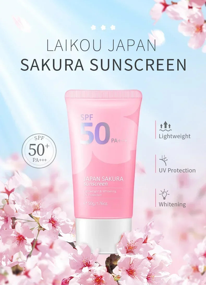 LAIKOU SPF 50 PA+++ Sakura Sunscreen For Face Body Neck Solar Blocker Long-Lasting Sun Block Facial Sunscreen Sun Cream 50g - AMULET RING STORE