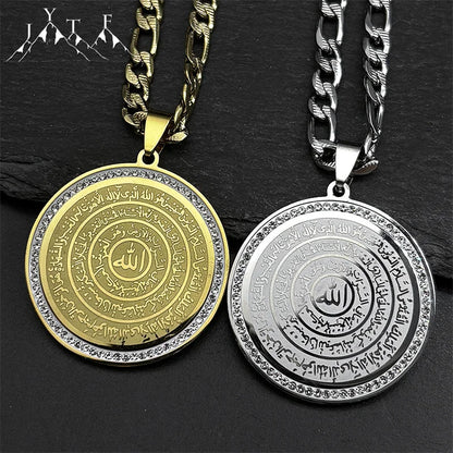 Allah Quran Arabic Letter Rhinestones Necklaces Women Men Stainless Steel Gold Color Islam Muslim Necklace Men Chains Jewelry