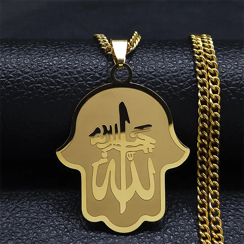 2024 Muslim Islamic Quran Stainless Steel Chain Necklace Women/Men Gold Color Necklaces Pendants Jewelry gargantilla N2279S05