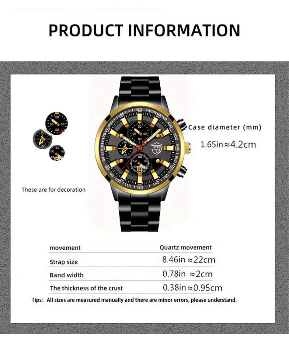 Luxury Men's Casual Fashion Business Gold Needle Digital Steel Band Quartz Watch Calendar Designed For Successful Men Classic - AMULET RING STORE