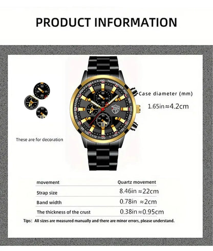 Luxury Men's Casual Fashion Business Gold Needle Digital Steel Band Quartz Watch Calendar Designed For Successful Men Classic - AMULET RING STORE