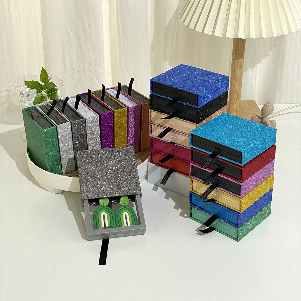 Colourful Glitter Jewellery Box Travel Jewelry Packaging Boxes Fashion Drawer Jewelry Display Box Earrings Gift Organizer Case - AMULET RING STORE