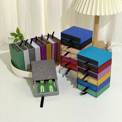 Colourful Glitter Jewellery Box Travel Jewelry Packaging Boxes Fashion Drawer Jewelry Display Box Earrings Gift Organizer Case - AMULET RING STORE