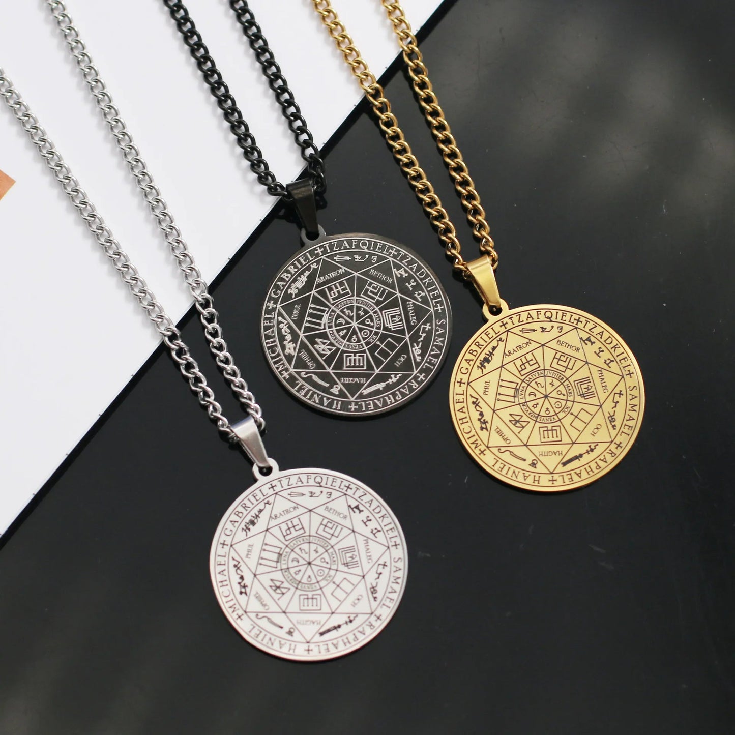 Seven Archangels Sigil Talisman Necklaces Men Boys Seal of Solomon Pendant Chain