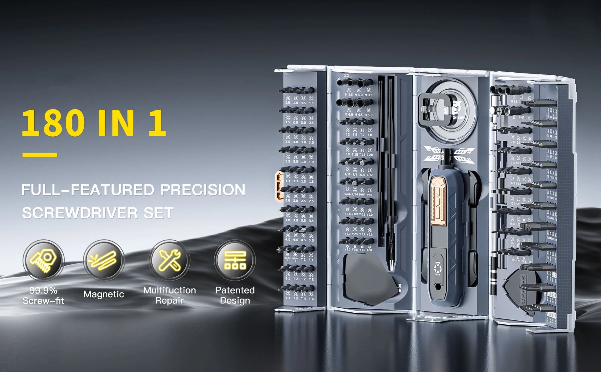 180 in 1 Precision Screwdriver Set with Pickup Screw Driver Bit Folding and Case Design Home Magnetic Professional Repair Tool - AMULET RING STORE