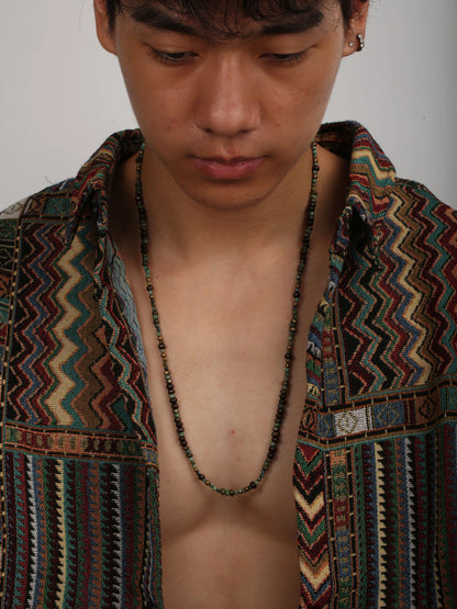 1PC Men's Retro Ethnic Style Africa Stone Necklace for Men Hippie Bohemia Long Beaded Necklace Man Tribal Jewelry Collar Hombre